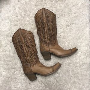 Corral Braided Shaft Snip Toe Cowgirl Boots